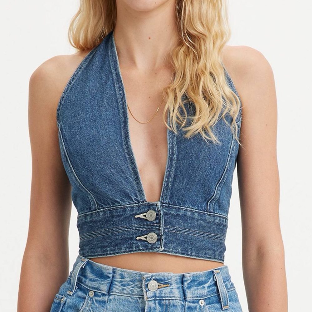 Levi's Blue Denim Daisy Halter Tank Top